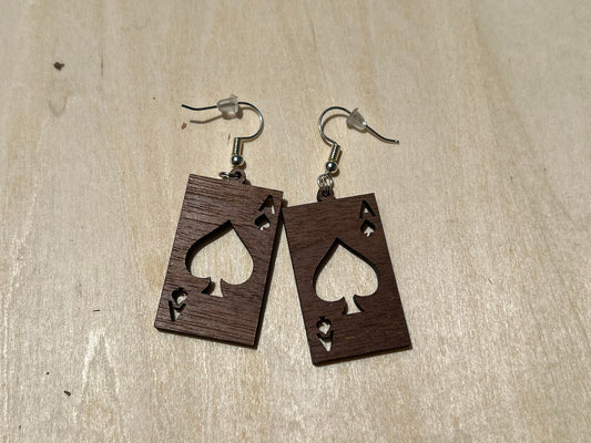 Walnut Wood Ace of Spades Earrings - Ruppy's Creations