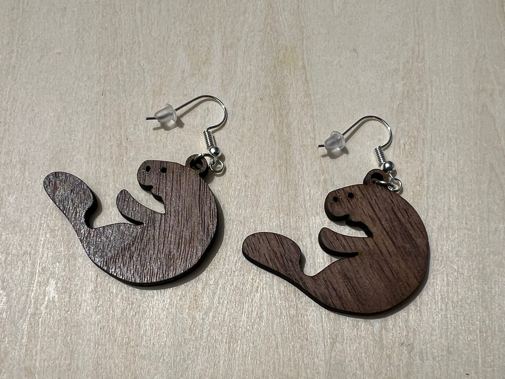 Walnut Wood Manatee Earrings - Ruppy's Creations