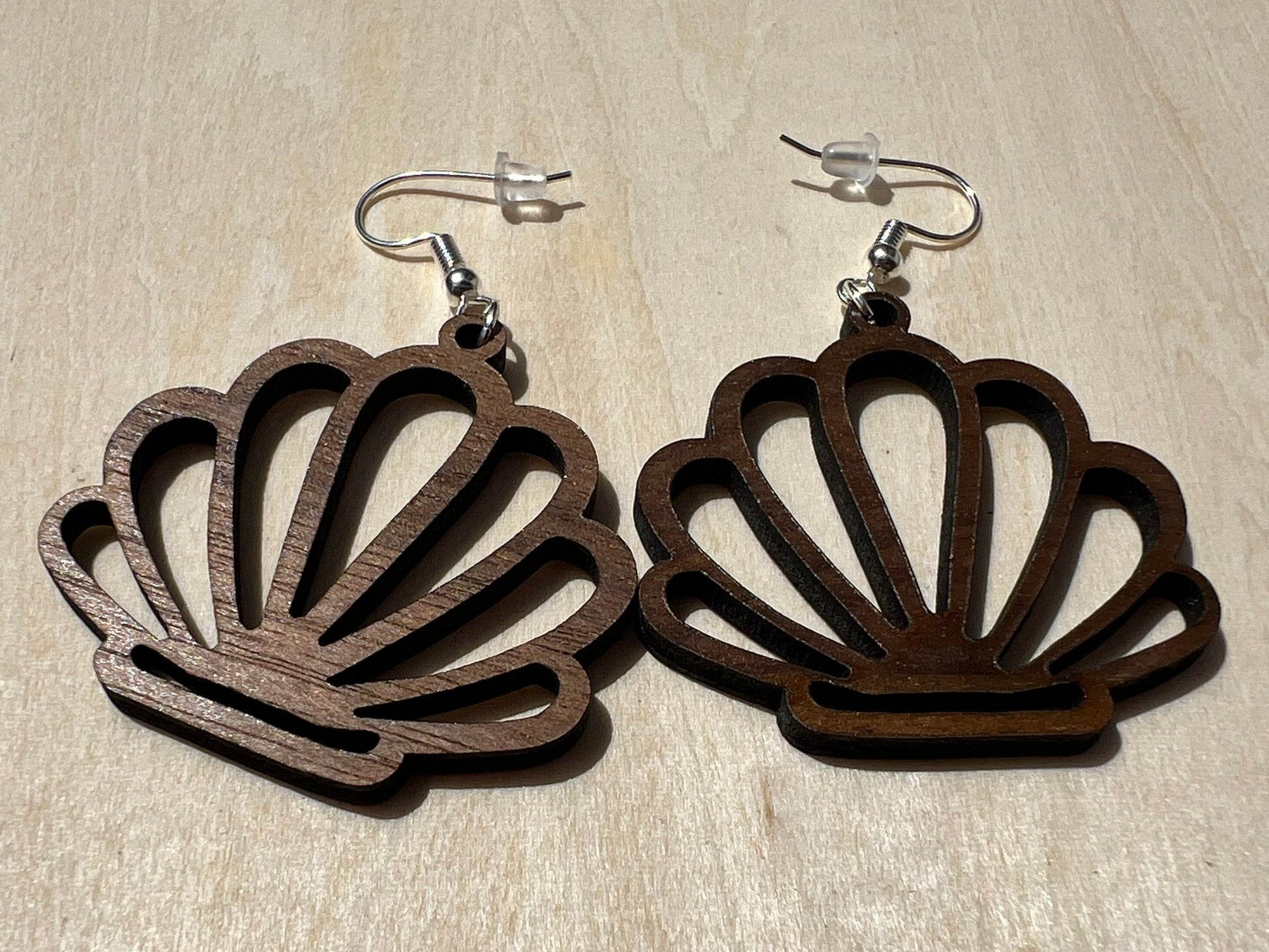 Walnut Wood Shell Earrings - Ruppy's Creations