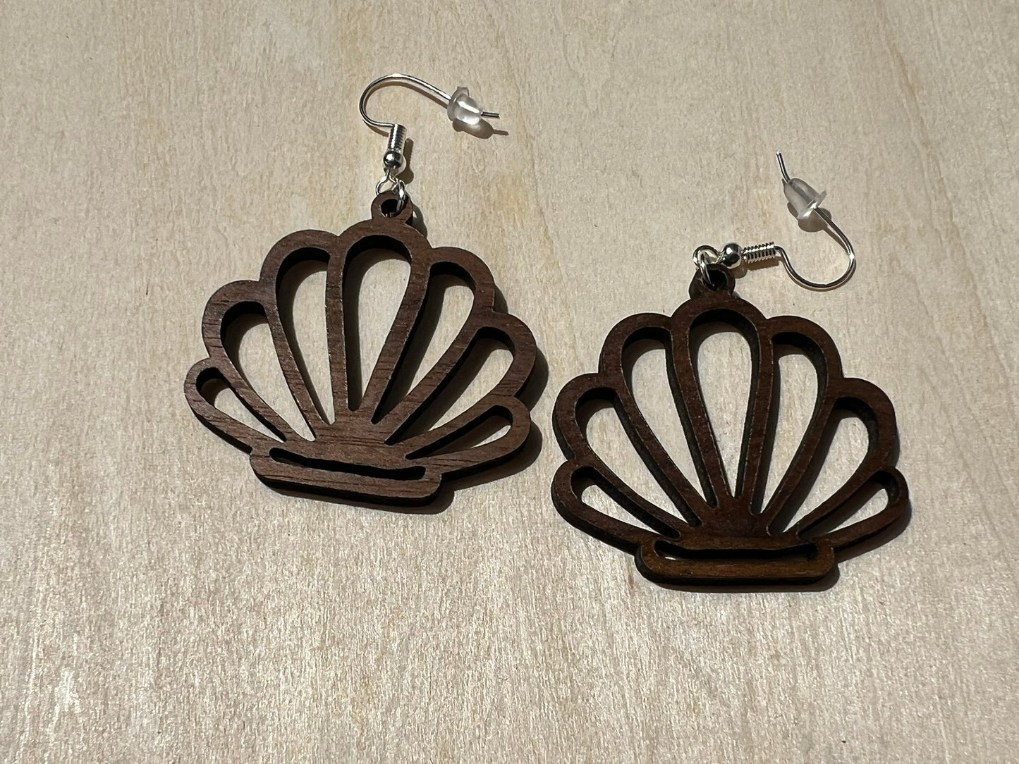 Walnut Wood Shell Earrings - Ruppy's Creations