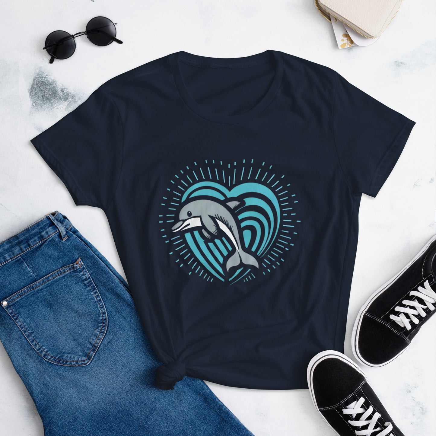 women's dolphin heart short sleeve t-shirt