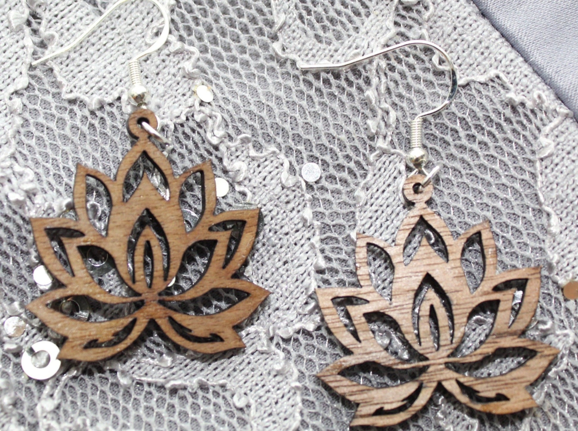 Walnut Wood Lotus Flower Earrings - Ruppy's Creations