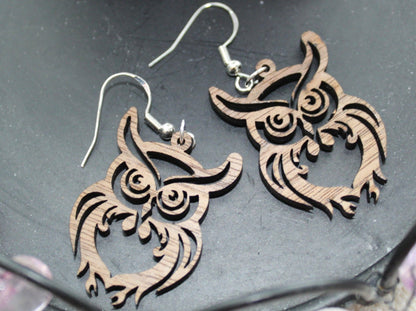 Walnut Wood Owl Earrings - Ruppy's Creations