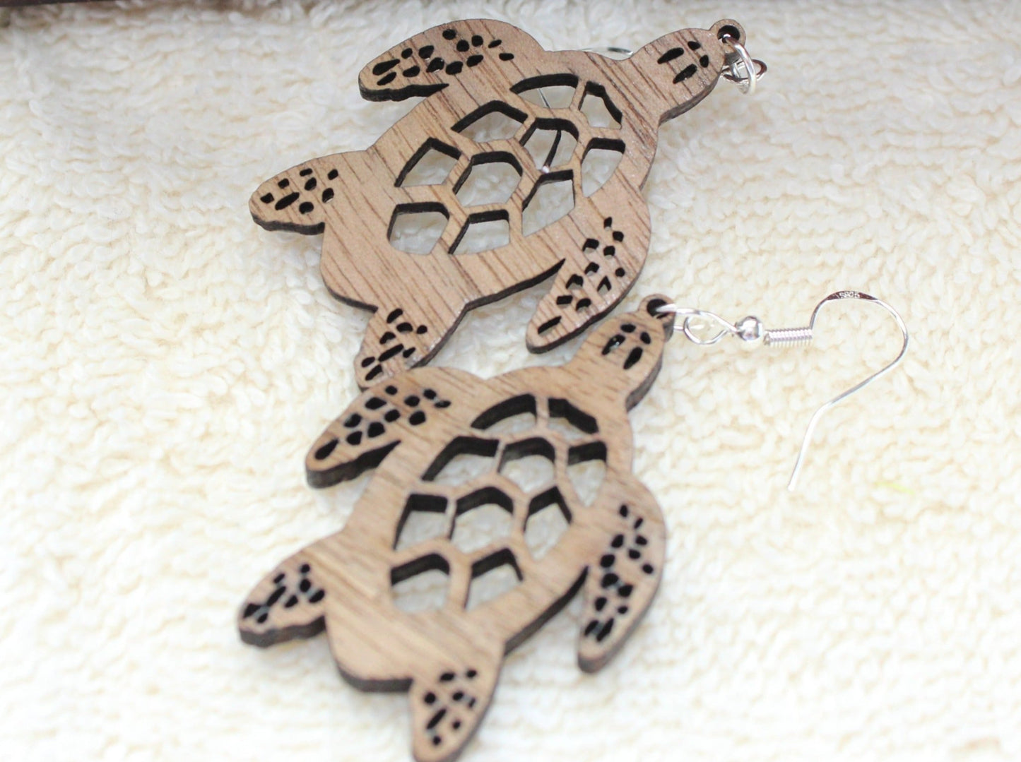 Walnut wood turtle earrings