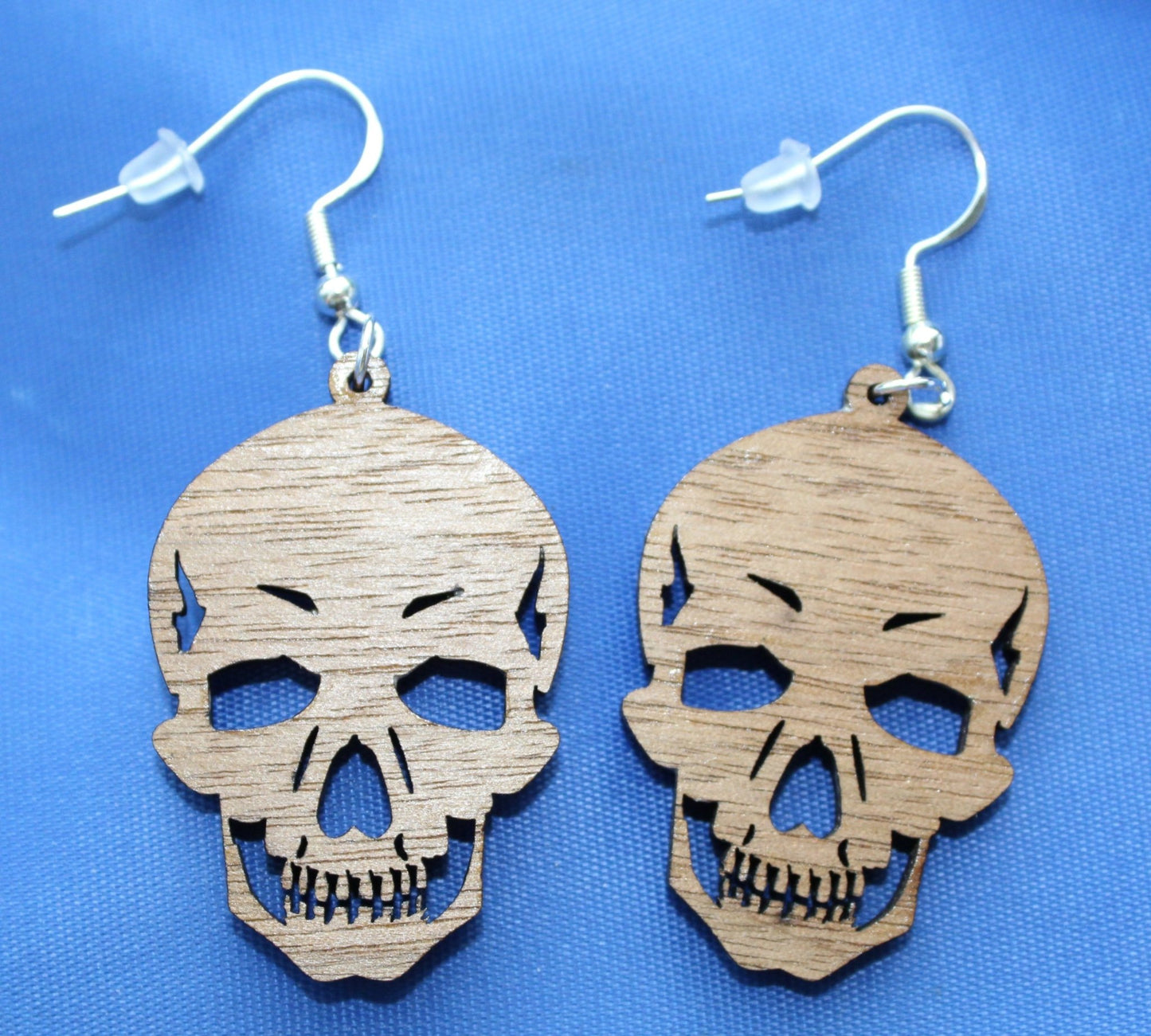 walnut wood skull earrings