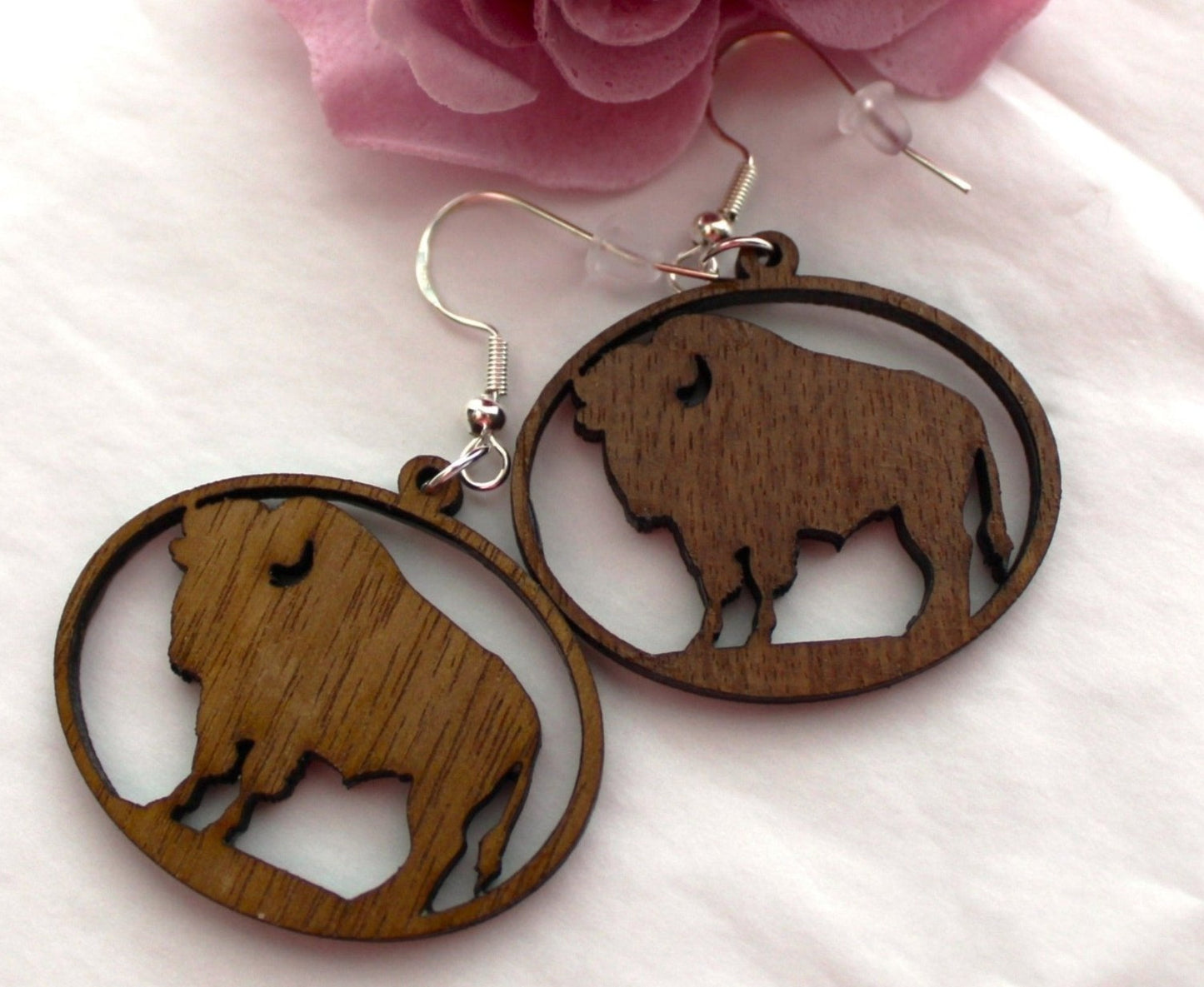 Walnut Wood Buffalo Earrings