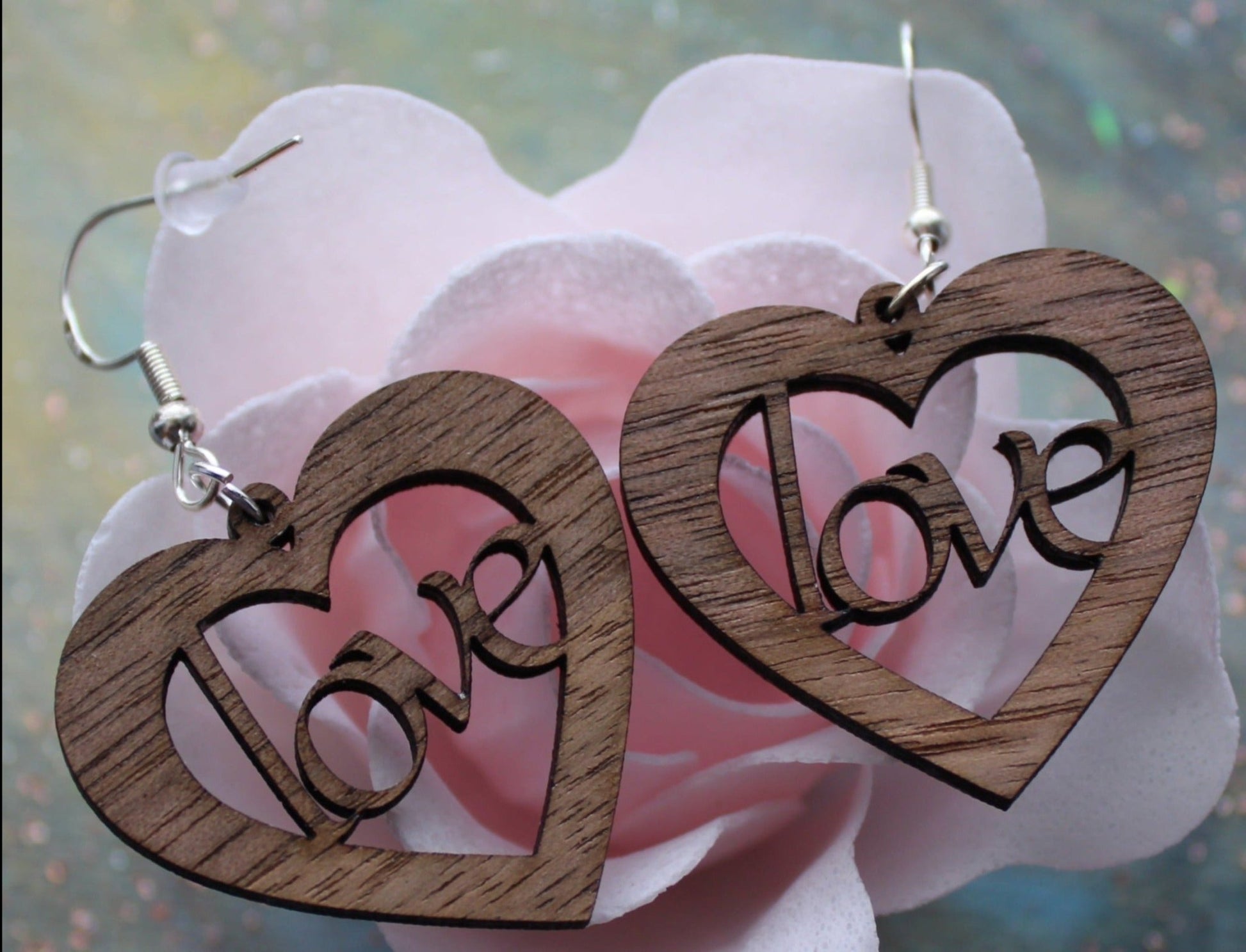 Walnut Wood Love Heart Earrings - Ruppy's Creations