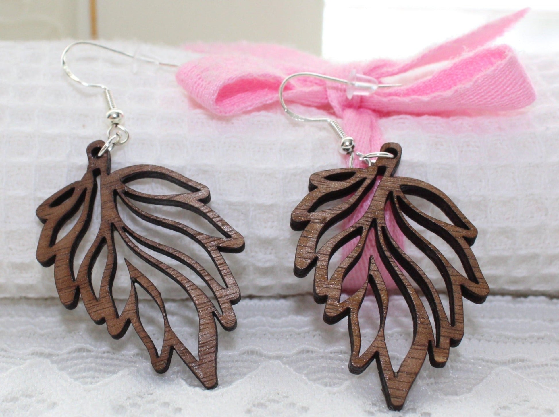 Walnut Wood Leaf Earrings - Ruppy's Creations