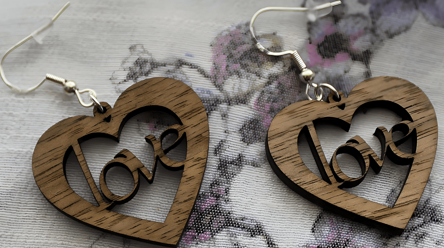 Walnut Wood Love Heart Earrings - Ruppy's Creations