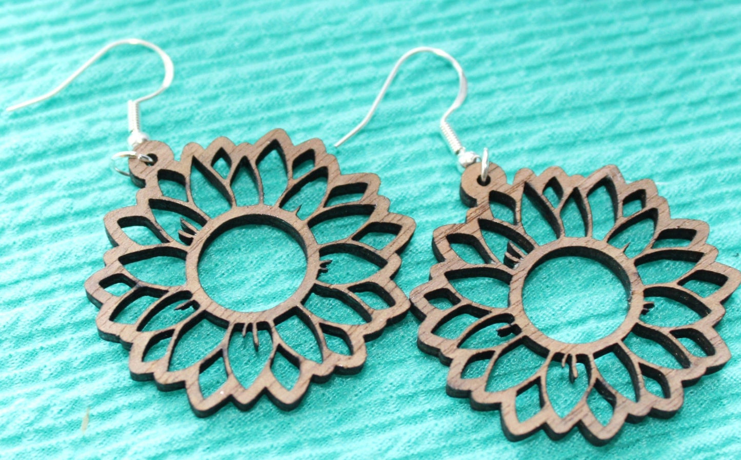 handcrafted walnut sunflower earrings