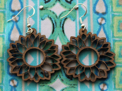 sunflower wood earrings