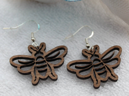 Walnut Wood Bee Earrings 