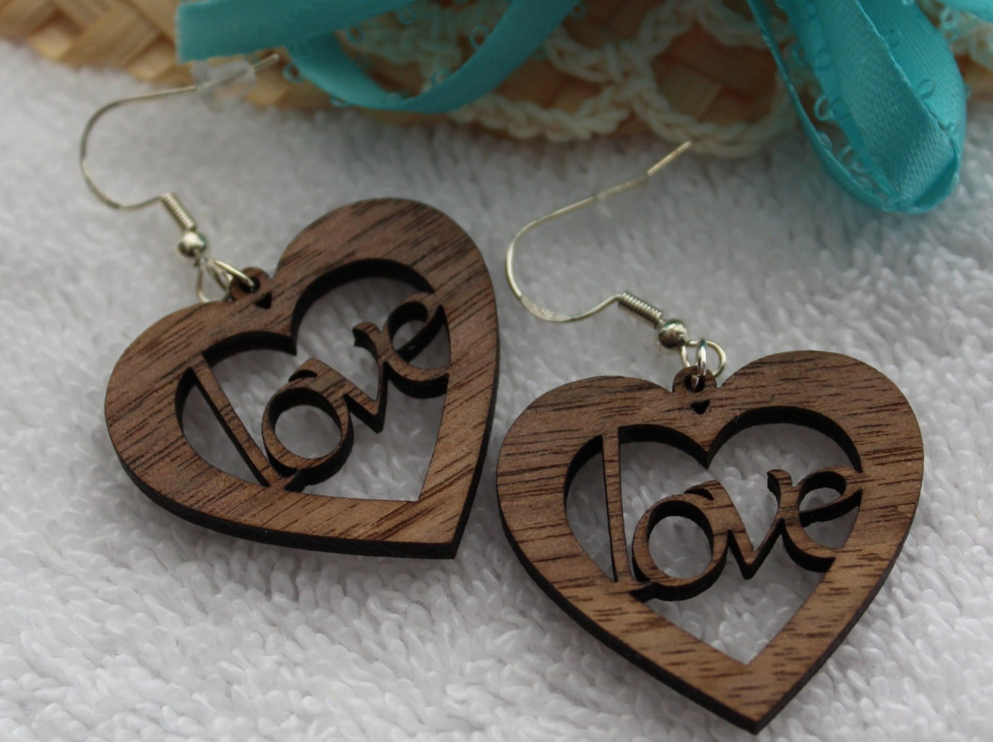 Walnut Wood Love Heart Earrings - Ruppy's Creations