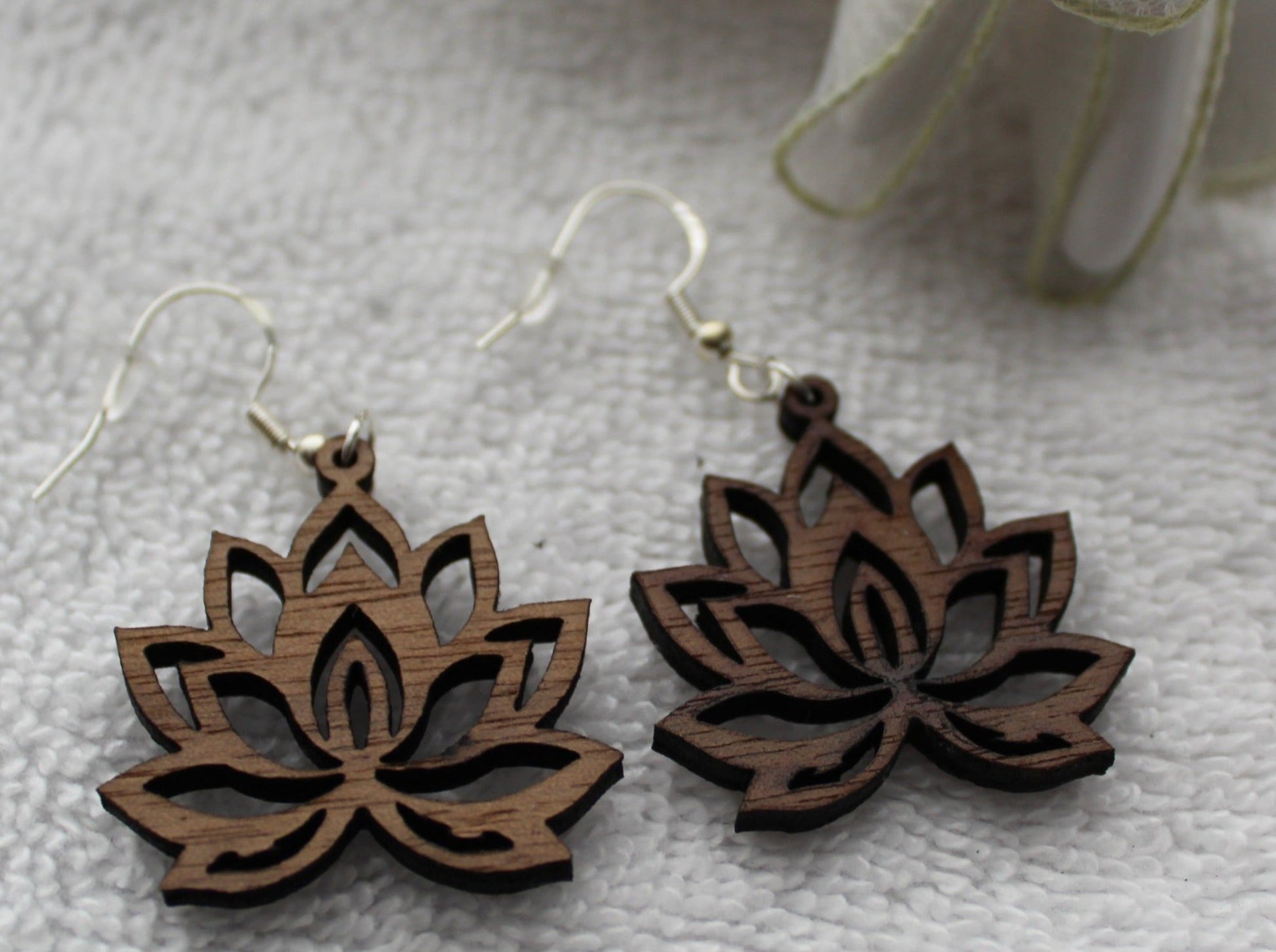 Walnut Wood Lotus Flower Earrings - Ruppy's Creations