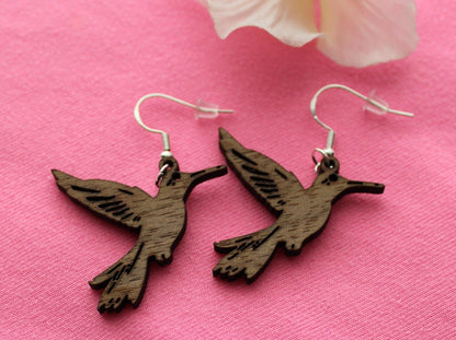 Walnut Wood Hummingbirds Earrings - Ruppy's Creations