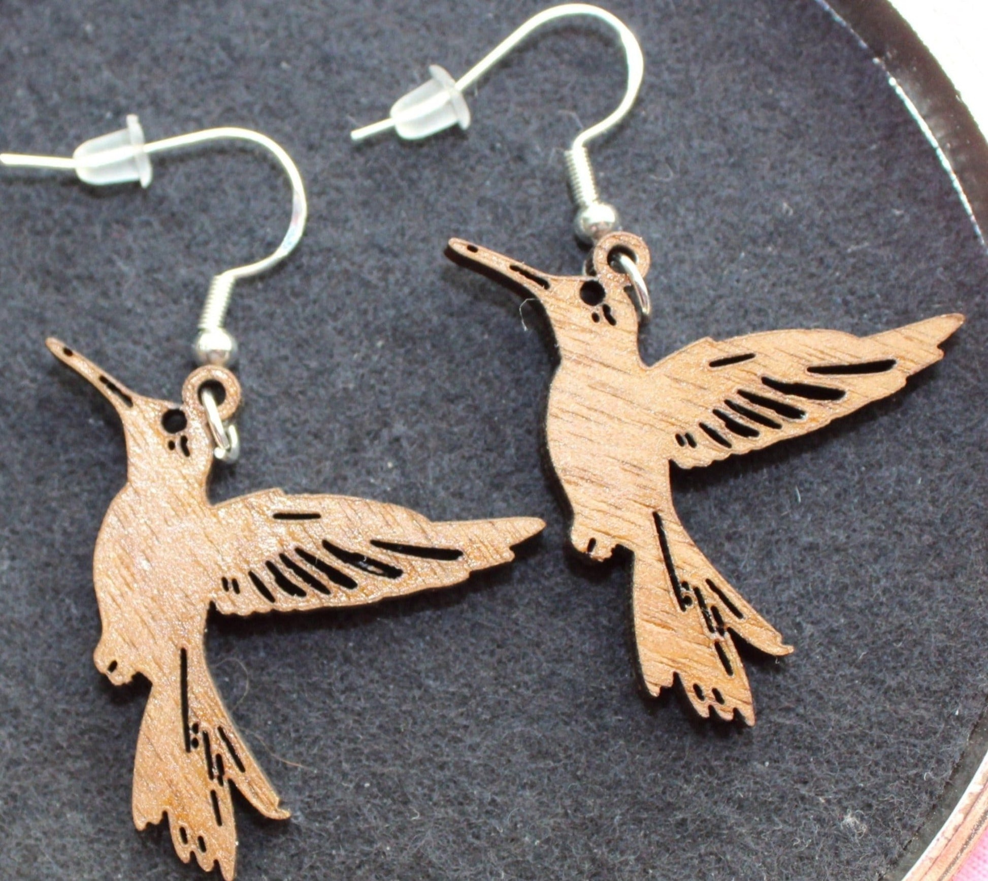 Walnut Wood Hummingbirds Earrings - Ruppy's Creations