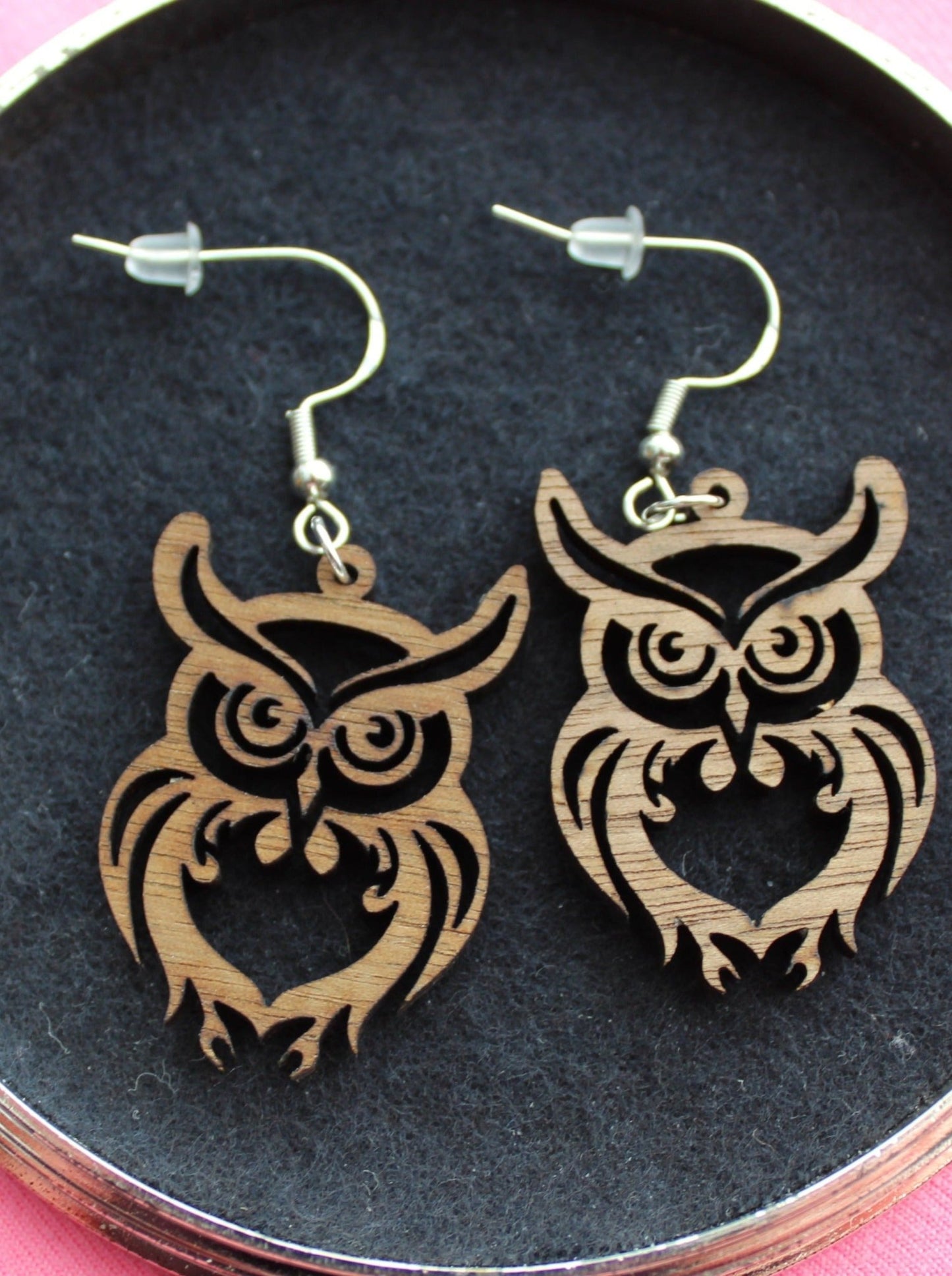 Walnut Wood Owl Earrings - Ruppy's Creations