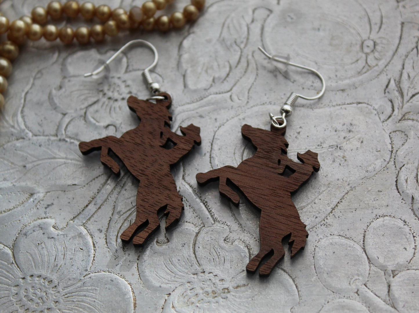 Walnut Wood Cowgirl and Horse Earrings - Ruppy's Creations