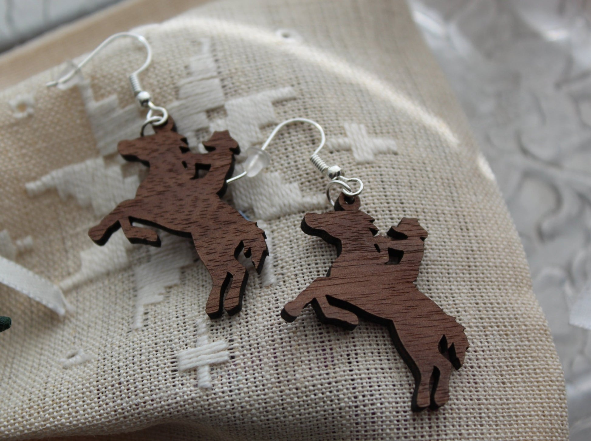 Walnut Wood Cowgirl and Horse Earrings - Ruppy's Creations