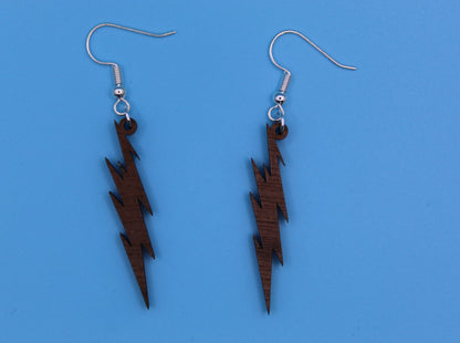 walnut Wood Lightning Bolt Earrings - Ruppy's Creations