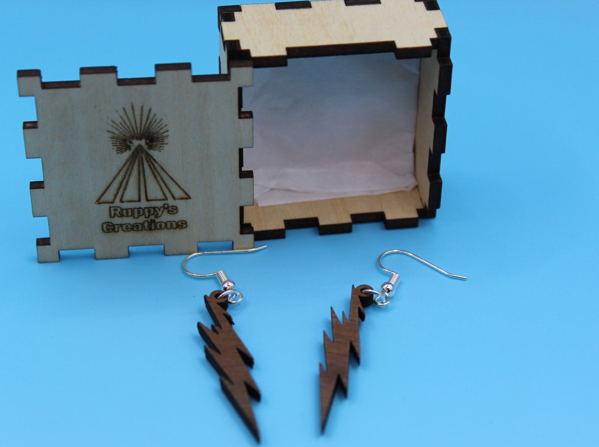 walnut Wood Lightning Bolt Earrings - Ruppy's Creations