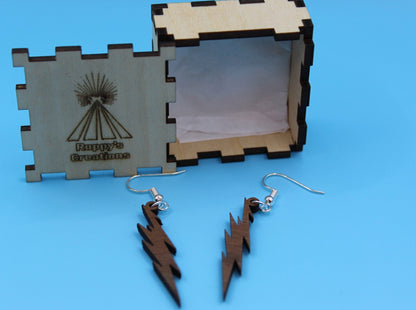 walnut Wood Lightning Bolt Earrings - Ruppy's Creations