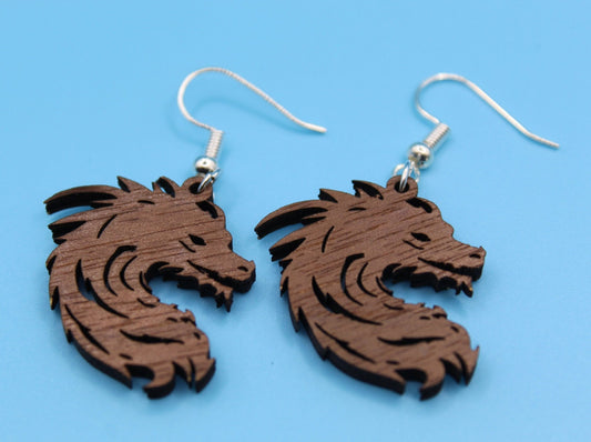 Walnut Wood Dragon Earrings - Ruppy's Creations