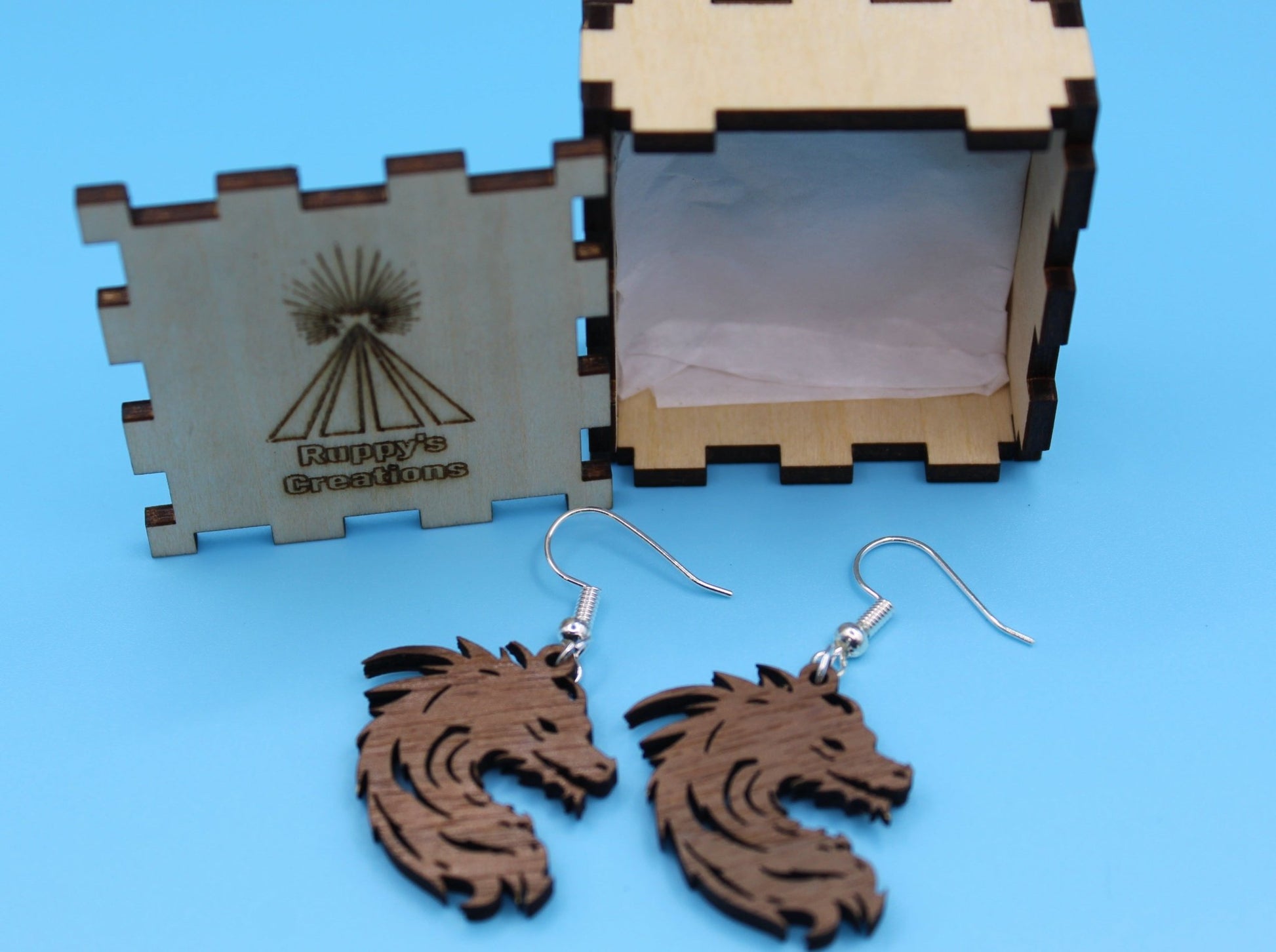 Walnut Wood Dragon Earrings - Ruppy's Creations