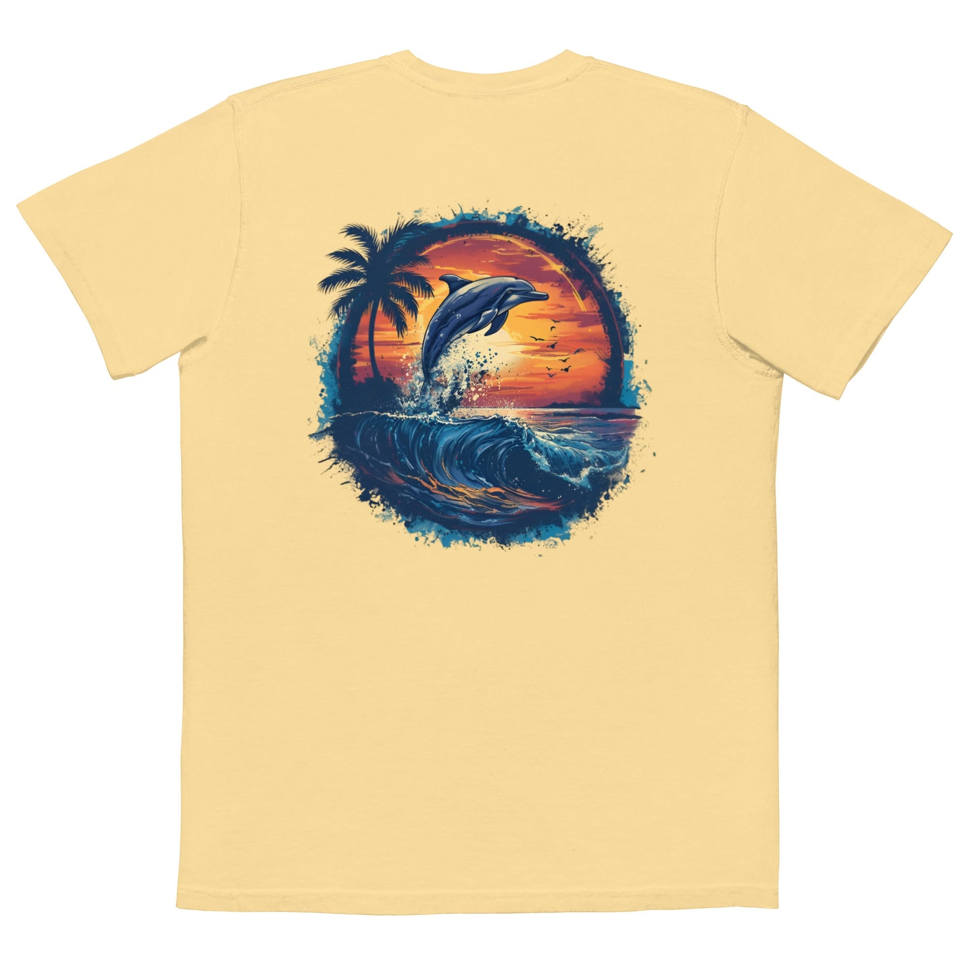 A Dolphin Sunset Back Print Unisex Pocket T-shirt - Ruppy's Creations