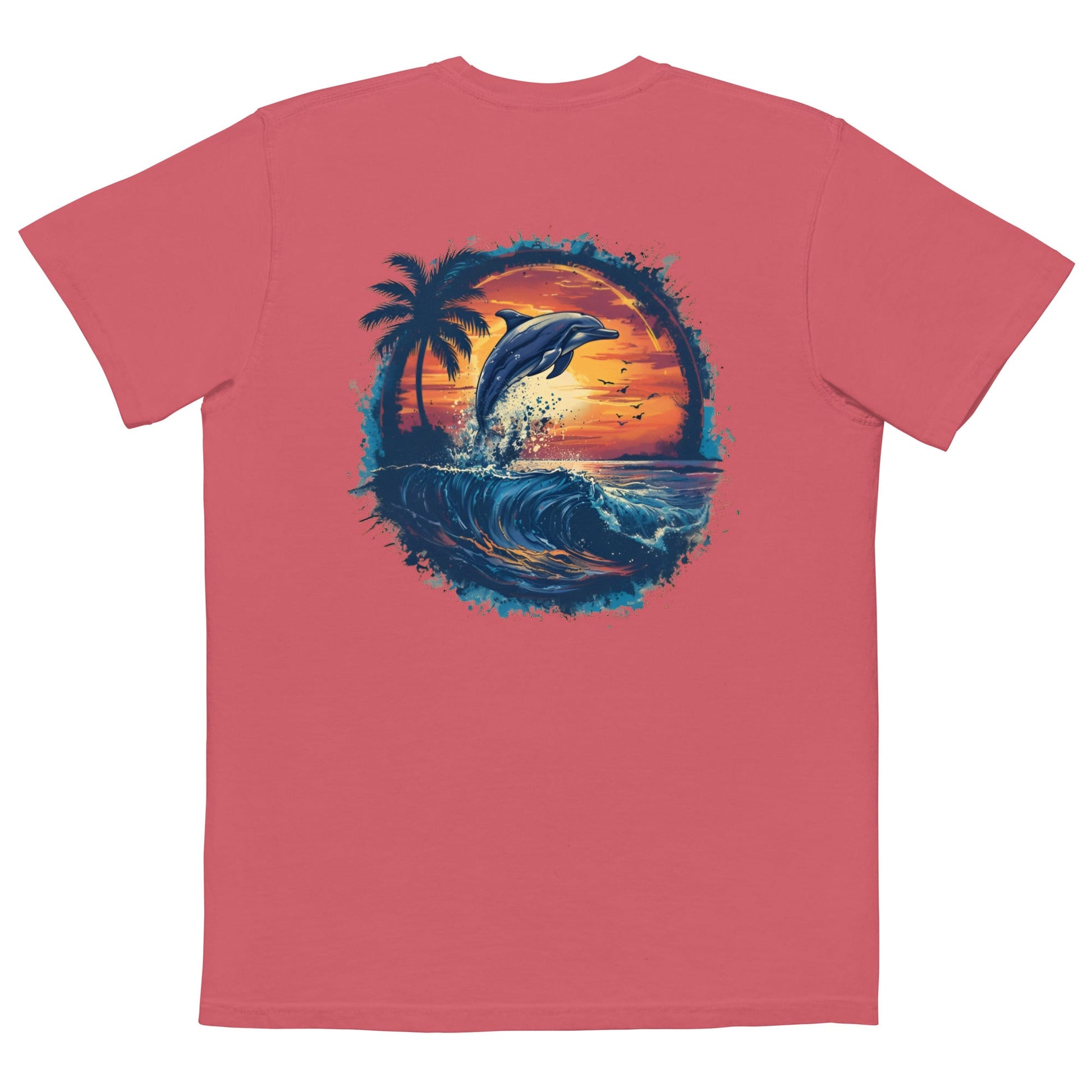 A Dolphin Sunset Back Print Unisex Pocket T-shirt - Ruppy's Creations