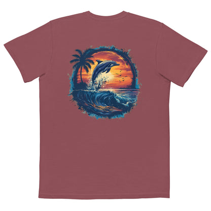 A Dolphin Sunset Back Print Unisex Pocket T-shirt - Ruppy's Creations