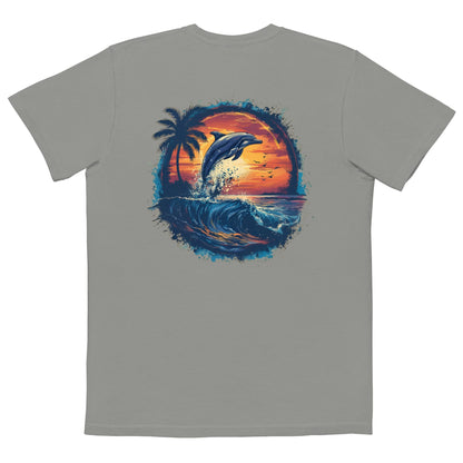 A Dolphin Sunset Back Print Unisex Pocket T-shirt - Ruppy's Creations