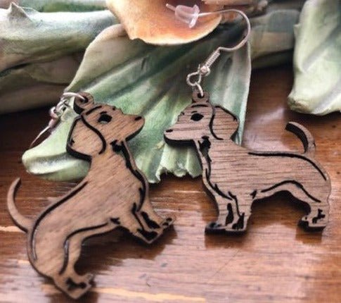 wood dachshund earrings