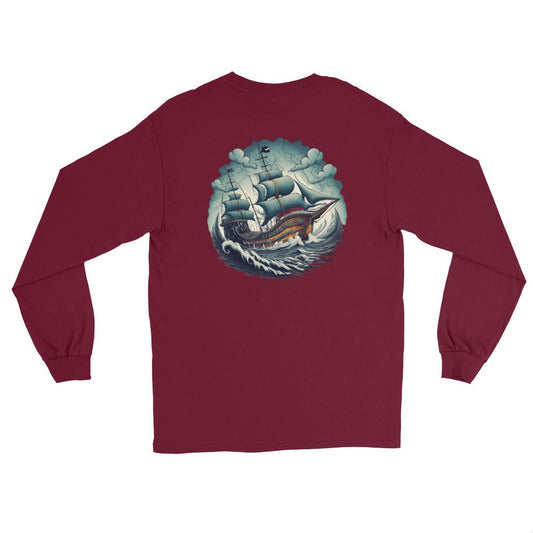 Pirate Skull & Ship 2 sided print Men’s Long Sleeve Shirt - Ruppy's Creations