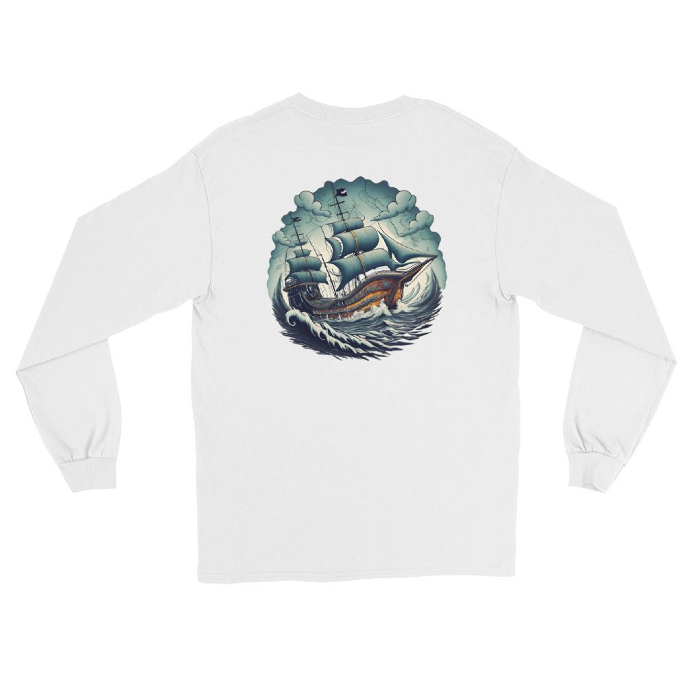 Pirate Skull & Ship 2 sided print Men’s Long Sleeve Shirt - Ruppy's Creations