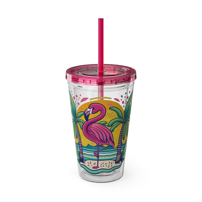 Sunset & Flamingos Sunsplash Tumbler with Straw, 16oz - Ruppy's Creations