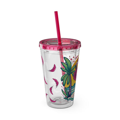 Sunset & Flamingos Sunsplash Tumbler with Straw, 16oz - Ruppy's Creations